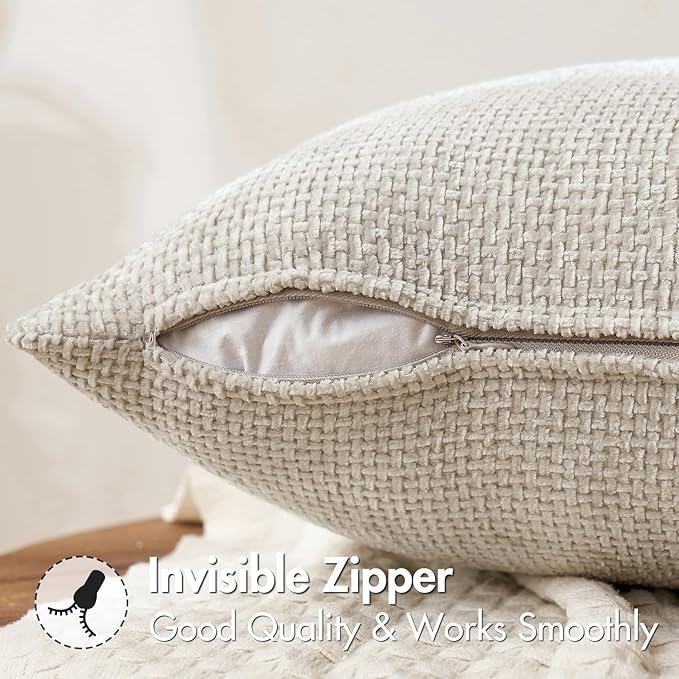 MIULEE Pack of 2 Couch Throw Pillow Covers 22x22 Inch Neutral Beige Modern Boho Accent Decorative Pillow Covers Soft Chenille Farmhouse Cushion Covers for Home Decor Bed Sofa Living Room