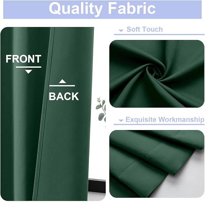 Simplebrand Ava Ever Green Short 24 Inches Blackout Curtain 2 Panels Set, Half Window Rod Pocket Privacy Curtain Tiers for Kitchen, Curtains Blackout for Bathroom Shades, W30 x L24 Inch, Ever Green