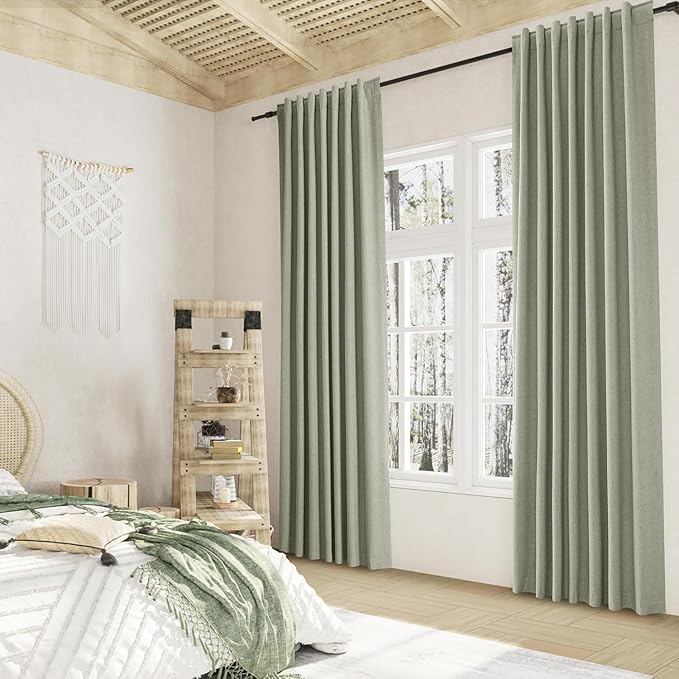 Sage Green 100% Blackout Curtains 40 Inch Wide by 90 Inch for Living Room Bedroom Back Tab Thermal Insulated Black Out Linen Drapes Room Darkening Window Curtains