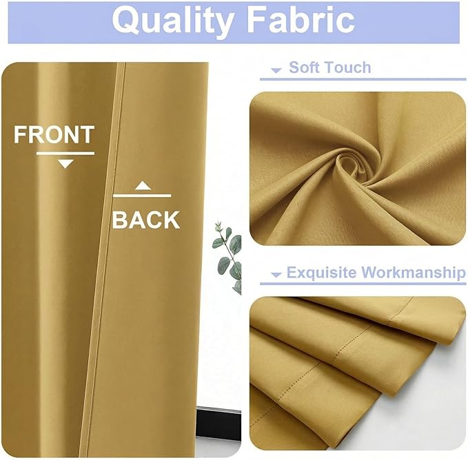 Simplebrand Ava Blackout Curtains for Patio 108 Inches Long 2 Panels Set, Solid Thermal Insulated Room Darkening Rod Pocket Window Treatment Curtains Blackout Drapes, W50 x L108 Inch, Bright Gold