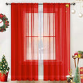 SpaceDresser Basic Rod Pocket Sheer Voile Window Curtain Panels White 1 Pair 2 Panels 70 Width 72 Inch Long for Kitchen Bedroom Children Living Room Yard(Red,70 W x 72 L)
