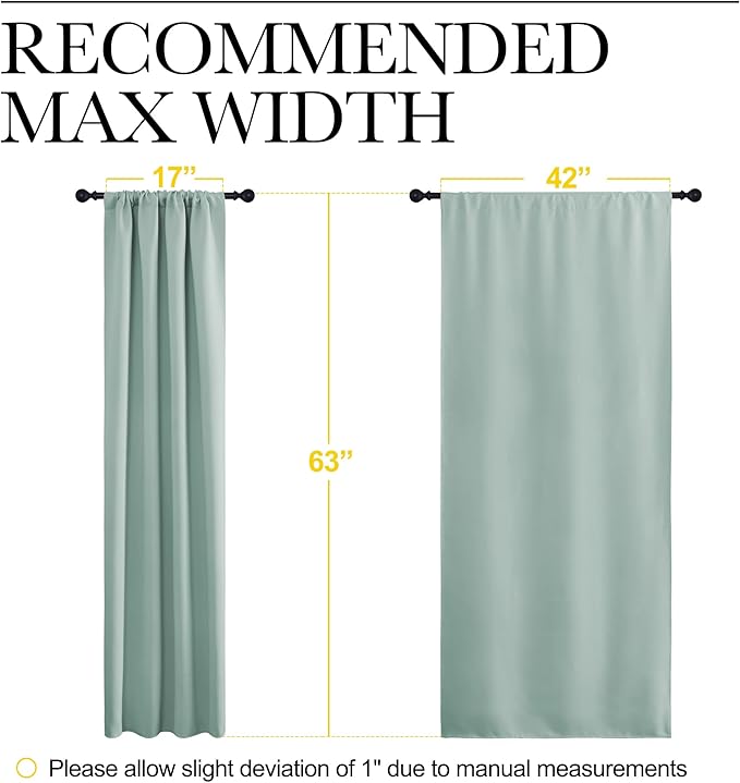 NICETOWN Curtains for Living Room 2 Panels, Rod Pocket Thermal Drapes for Bedroom, Room Darkning Fresh Shading Blinds Modern Home Decoration for Girls, W42 x L63 in per Panel, Seafoam Green