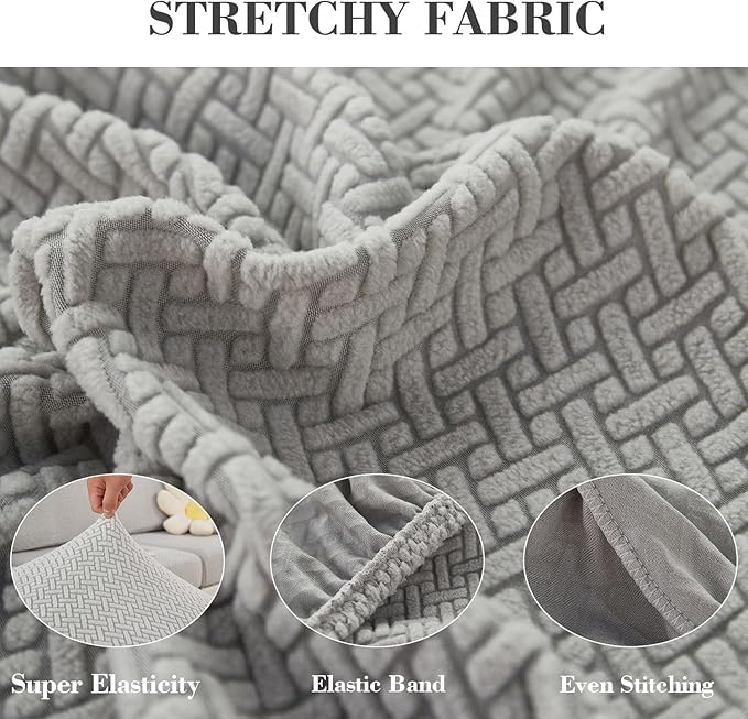 Couch Covers for 2 Cushion Sofa Pet Friendly Couch Cushion Covers Universal Sofa Covers Washable Stretch Slipcovers for Sectional Sofa (Texture Light Gray,Large Double Seat Cover)
