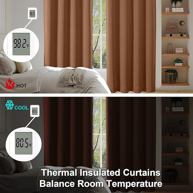 Simplebrand Ava Sun Baked Blackout Curtains for Bedroom 96 Inches Long 2 Panels, Solid Thermal Insulated, Energy Saving Living Room Window Treatment Curtains Blackout Drapes, W40 x L96 Inch, Sun Baked
