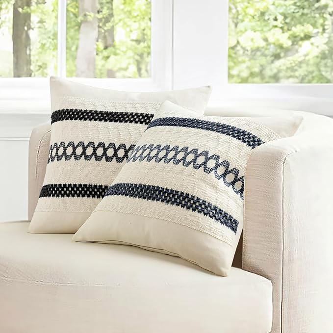 MIULEE Set of 2 Black Boho Decorative Lumbar Pillow Covers 12x20 Inch Farmhouse Rustic Couch Throw Pillows Modern Cotton Cushion Covers Retro Cute Macrame Woven Spring Home Decor for Bed Sofa Chair
