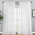NICETOWN White Semi Sheer Linen Curtains for Living Room, Rod Pocket & Back Tab Faux Linen Privacy Window Treatments with Light Filtering for Bedroom/French Door, W66 x L108, 2 Panels