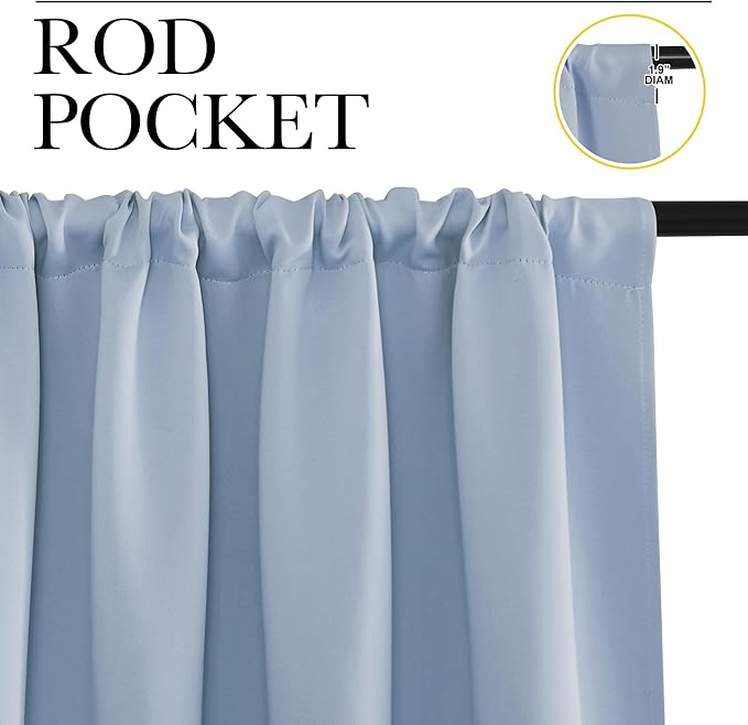 NICETOWN Window Curtains Blackout Drapes, Vintage Blue, 1 Pair, 52 by 72-Inch, Thermal Insulated Solid Rod Pocket Blackout Curtains/Draperies for Living Room