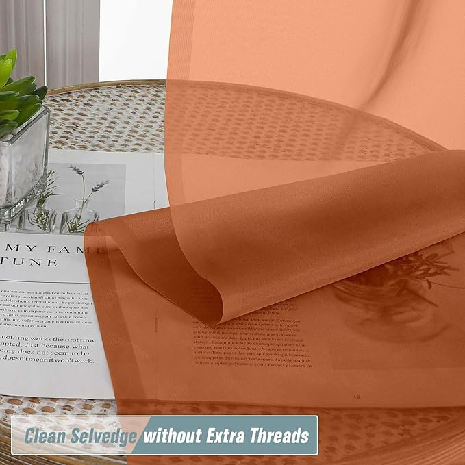 Orange Sheer Curtains 84 Inches Long 2 Panels, Elegant Airy Transparent Light Filtering Window Curtains, Window Drapes for Living Room Bedroom, Top Dual Rod Pocket Design, 2x42Wx84L Inches