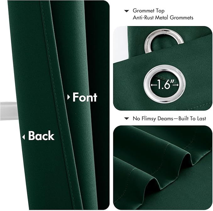 MIULEE Hunter Green Blackout Curtains for Bedroom Living Room 84 Inches Long 2 Panels, Thermal Insulated Room Darkening Drapes Solid Grommet Noise Reduction Emerald Green Christmas Curtains 40x84 Inch