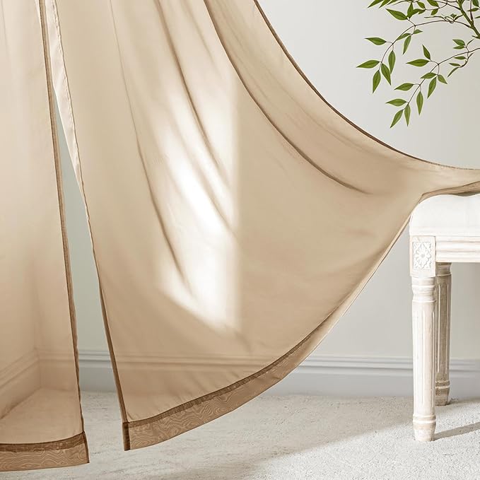 MIULEE Brown Sheer Curtains 63 Inches Long, 4 Panels Set, Rod Pocket Voile Drapes Light Filtering and Semi Transparent, Elegant Window Treatments for Bedroom Living Room,42 x 63 Inches