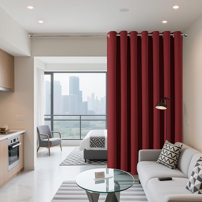 Joydeco Blackout Patio Sliding Door Curtains 108 Inches Long, Grommet Privacy Room Divider Curtains, Extra Wide Thermal Blackout Drapes for Bedroom Living Room (Burgundy Red, 100Wx108L, 1 Panel)