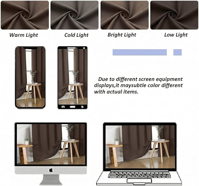 Simplebrand Ava Chocolate Blackout Curtains for Bedroom 63 Inch Length 2 Panels Set, Privacy Thermal Insulated Rod Pocket Door Window Curtains for Patio French Door Front Door, W40 x L63 Inch