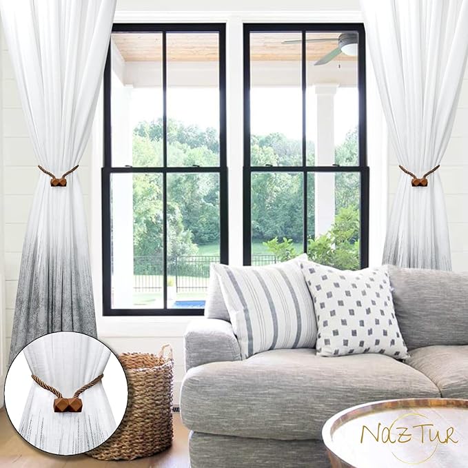 NazTur Magnetic Curtain Tiebacks- Upgrade 2022 with a Thicker Twist Rope & Strong Magnet Tieback Window Treatment Holdbacks Draperies Holders Decorative Drape Handmade Tie Back (Coffee Dark, 2)