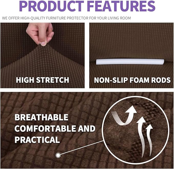 ZNSAYOTX Super Stretch Couch Cover (72"-92") Universal Sofa Covers with Elastic Bottom, Dog Cat Pets Friendly Washable Furniture Protector Fitted Sofa Slipcovers Stay in Place (Coffee, Sofa)