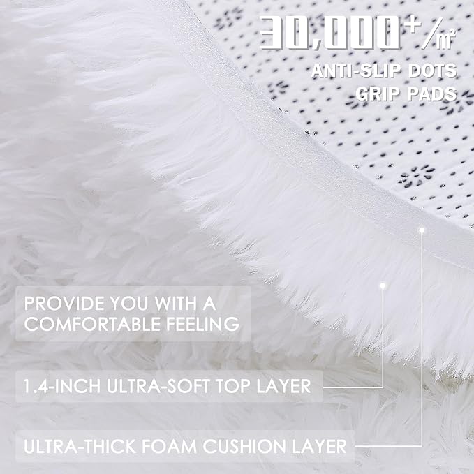 OLANLY 7x12 Machine Washable Large Area Rugs for Living Room, Bedroom, Soft Fluffy Shaggy Bedside Rug, Indoor Floor Carpet for Kids Girls and Boys, Dorms, Nursery, Home Decor Aesthetic, White