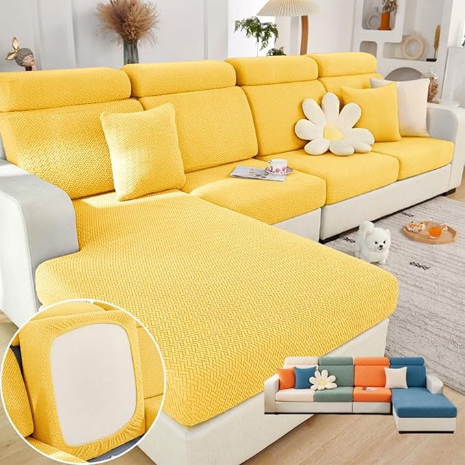 Soothing Home Sofa Covers, Sofa Hero Covers, Wear-Resistant Universal Couch Covers Washable Stretch Sectional Couch Cushion Covers (Yellow,Pillow Cover)