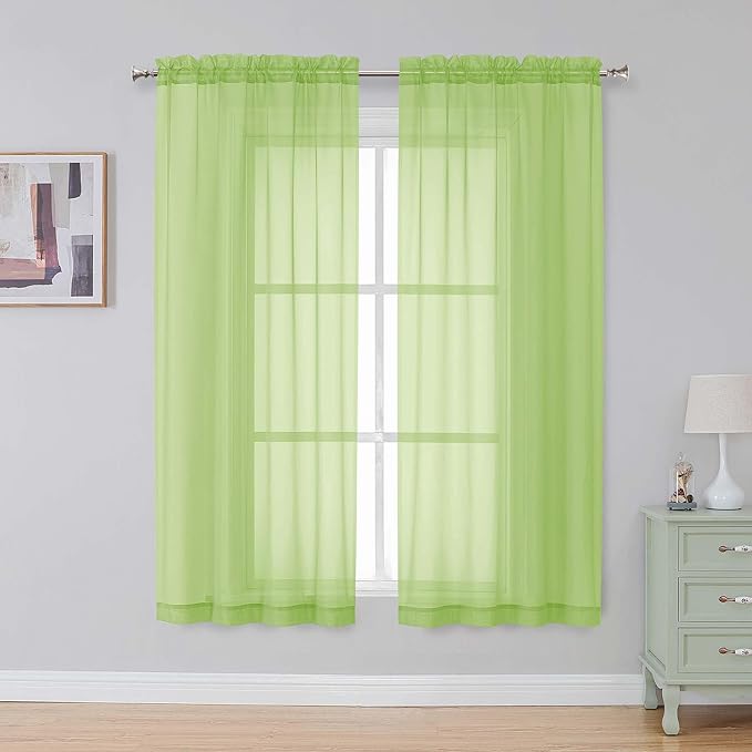 Simplebrand Lime Sheer Curtains 84 Inches Long, Light Filtering Rod Pocket Solid Color Window Sheer Curtain Panels, Elegant Curtains & Drapes for Living Room, Bedroom 2 Panels (Lime, 42" W x 84" L)