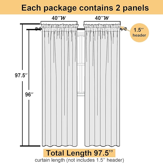 Lecloud Sheer Curtain Panels Set 96" Inches Long, Solid Voile Light Filtering Airy Curtains Window Treatment Drapes for Living Room, 2 Panels Elegant Bedroom Sheer Curtains, Sage Green, 40" Wx96 L