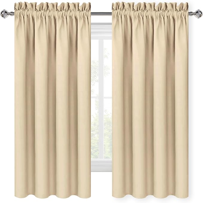 DWCN Blackout Curtains for Bedroom – Rod Pocket Thermal Insulated Noise Reducing Noise Reducing Drapes for Living Room, W 60 x L 63 Inch, 2 Panels, Beige