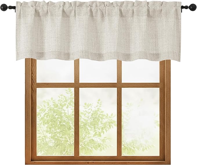 OWENIE Natural Valances for Windows 1 Pcs, Light Filtering Textured Farmhouse Short Small Valance Curtains for Bathroom Basement Living Room Bedroom, Rod Pocket Half Curtains Over Sink, 60Wx14L Inch