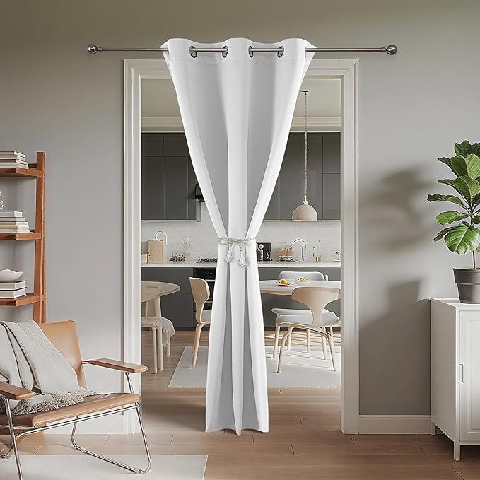 Joydeco Blackout Door Curtain for Doorway Privacy 108 Inches Long, Grommet Closet Curtain for Open Closet, Room Divider for Bedroom Living Room (Pure White 52Wx108L, 1 Panel)
