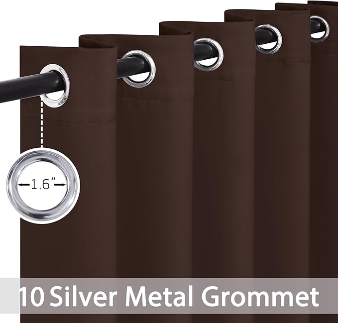 Yakamok Blackout Curtains Room Darkening Thermal Insulated Window Panels,Solid Grommet Top Drapes for Bedroom/Living Room(62Wx72L, Chocolate Brown, 2 Panels)