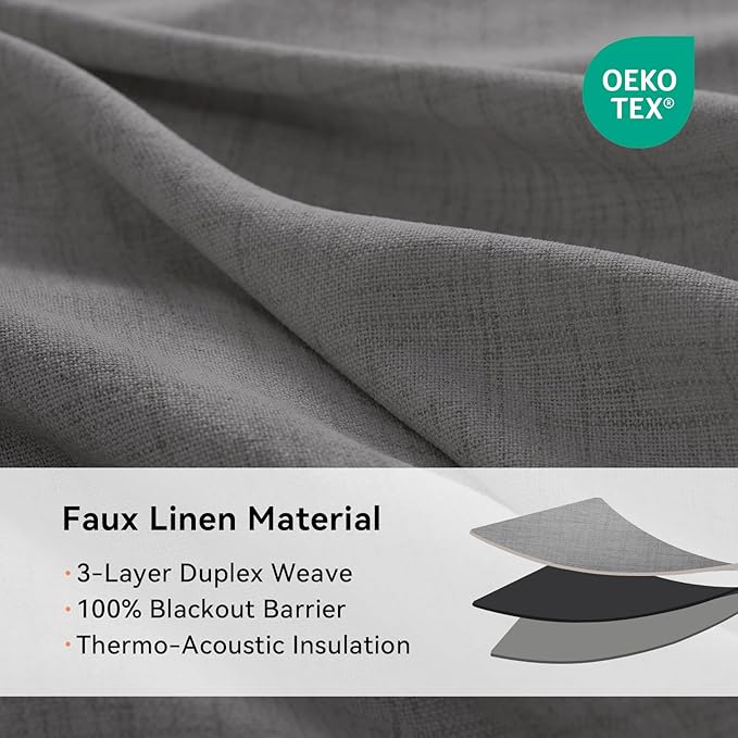 100% Blackout Shield Curtains, Dark Gray, 50''W x 108''L, 2 Panels, Grommet Top, Thermal Insulated, Full Light Blackout Curtains for Bedroom/Living Room