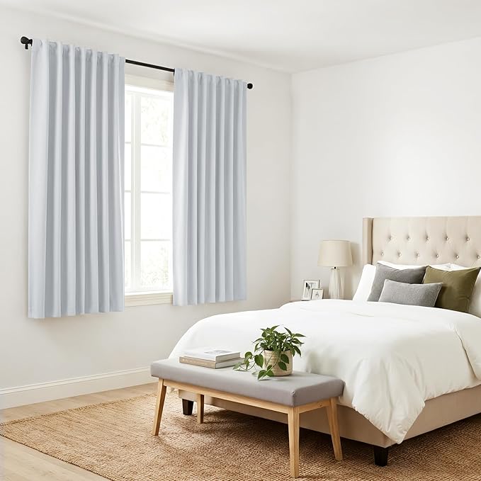 PONY DANCE White Curtains for Small Window Energy Efficiency Room Darkening Curtains for Kids Nursery/Dining Room/Bathroom, W 34 x L 36 inch per Panel, Grayish White, 2 Panels