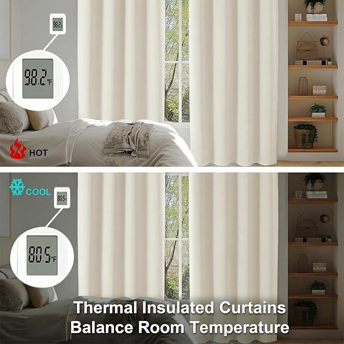Simplebrand Ava Ivory Light Filtering Curtains for Bedroom 72 Inch Length 2 Panels Set, Privacy Thermal Insulated Rod Pocket Door Window Curtains for Patio French Door Front Door, W40 x L72 Inch