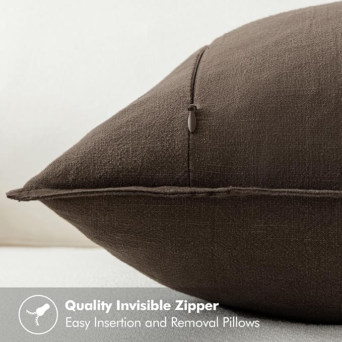 MIULEE Decorative Linen Pillow Covers 18x18 Inch Dark Coffee Chocolate Boho Farmhouse Neutral Winter Couch Throw Pillows for Bed Pack of 2 Accent Modern Pillowcase Sofa Livingroom Home Decor