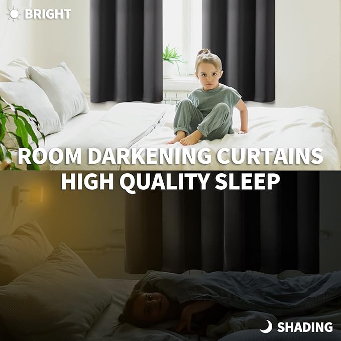 BGment Blackout Curtains for Bedroom - Grommet Thermal Insulated Room Darkening Curtains for Living Room, Set of 2 Panels (70 x 84 Inch, Dark Grey)