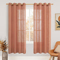 LAMIT Terracotta Linen Boho Curtains for Living Room 78 Inch Length, Rustic Light Filtering Sheer Panels Bronze Grommet Fall Decor Window Drapes for Bedroom/Farmhouse, 2 Panels, 52 x 78 Inch