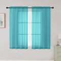 Turquoise Sheer Curtains for Bedroom Living Room 45 Inch Length 2 Panels, Soft Airy Light Filtering Small Kitchen Window Curtains, Rod Pocket Short Curtain Drapes, 42" Wx45 L Inches