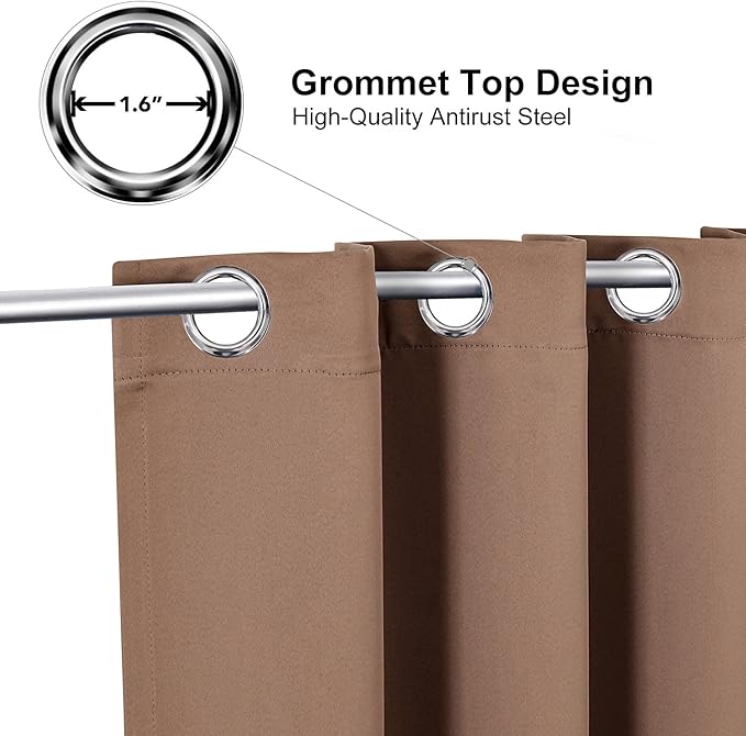ChrisDowa Grommet Room Darkening Curtains for Bedroom and Living Room - 2 Panels Set Thermal Insulated Blackout Curtains (Cappuccino, 38W x 45L)