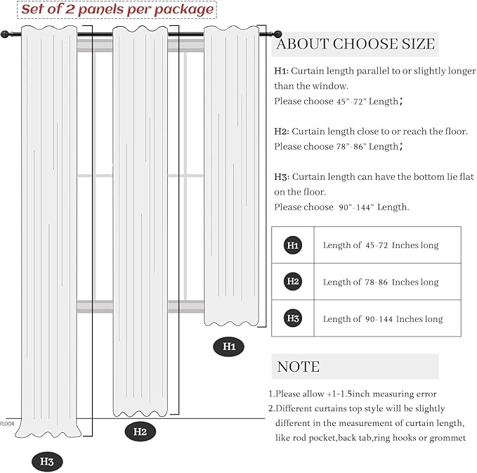 Pitalk White Curtains 86 Inches Long for Living Room 2 Panel Set Back Tab Light Filtering Privacy Semi Sheer Linen Pleat Curtain Rustic Farmhouse Boho Decor Cotton Textured Gauze Drapes 52 x 86 Length