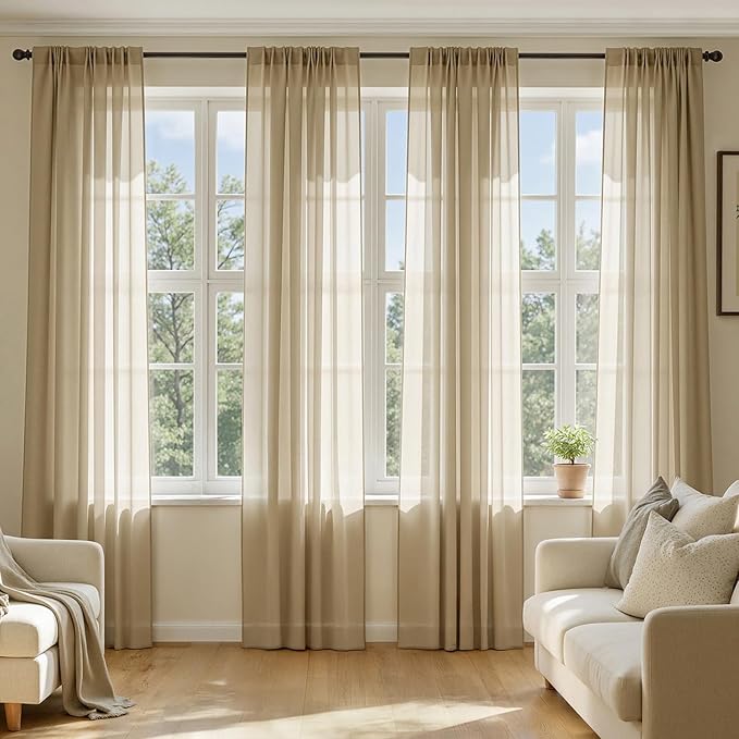 MIULEE Beige Sheer Curtains 63 Inches Long, 4 Panels Set, Rod Pocket Voile Drapes Light Filtering and Semi Transparent, Elegant Window Treatments for Bedroom Living Room,42 x 63 Inches