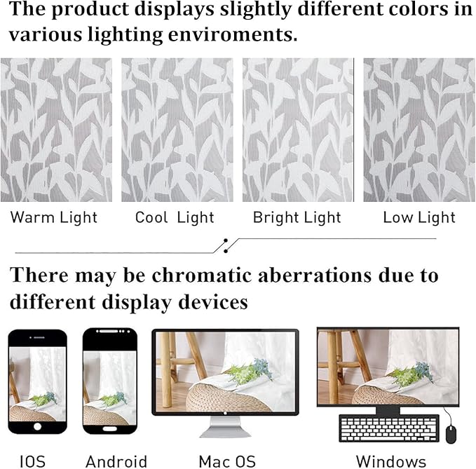 Lecloud Leia White Sheer Curtains 54 Inch Length 2 Panels, Voile Light Filtering Privacy Jacquard Textured Curtains, Dual Rod Pockets Drapes with Leaves for Living Room Bedroom, Each 42" W x 54" L