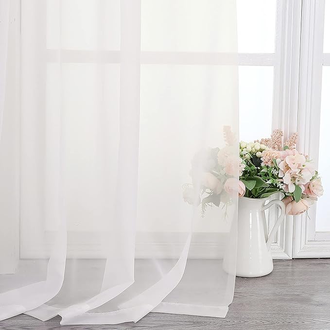 Simplebrand Ivory Sheer Curtains 120 Inches Long, Extra Long Rod Pocket Solid Color Window Sheer Curtain Panels, Elegant Curtains & Drapes for Living Room, Bedroom 2 Panels (Ivory, 42" W x 120" L)