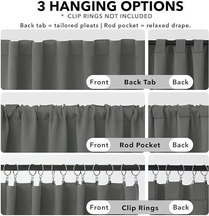 Deconovo Blackout Curtains, Thermal Insulated, W70 x L63 2 Panels, Back Tab, Machine Washable, Room-Darkening Drapes for Bedroom/Living Room Light Grey