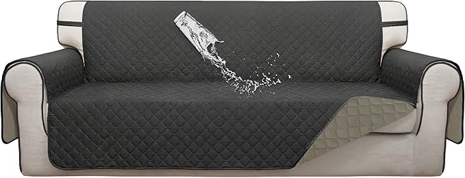 ISSUNTEX Double Protection 100% Waterproof Sofa Covers for Living Room, Reversible Couch Covers for 3 Cushion Couch Sofa, Furniture Protector Sofa Cover for Pets (X Large, Dark Gray/Beige)