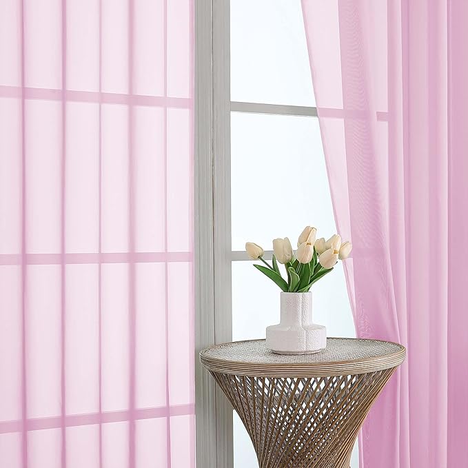 OVZME Sheer Light Pink Curtains 108 Inches Long 2 Panels Set, 59 Inch Extra Wide Lightweight Airy Light Pink Sheer Curtain for Living Room Bedroom, Filmy Voile Rod Pocket, 59Wx108L Inches