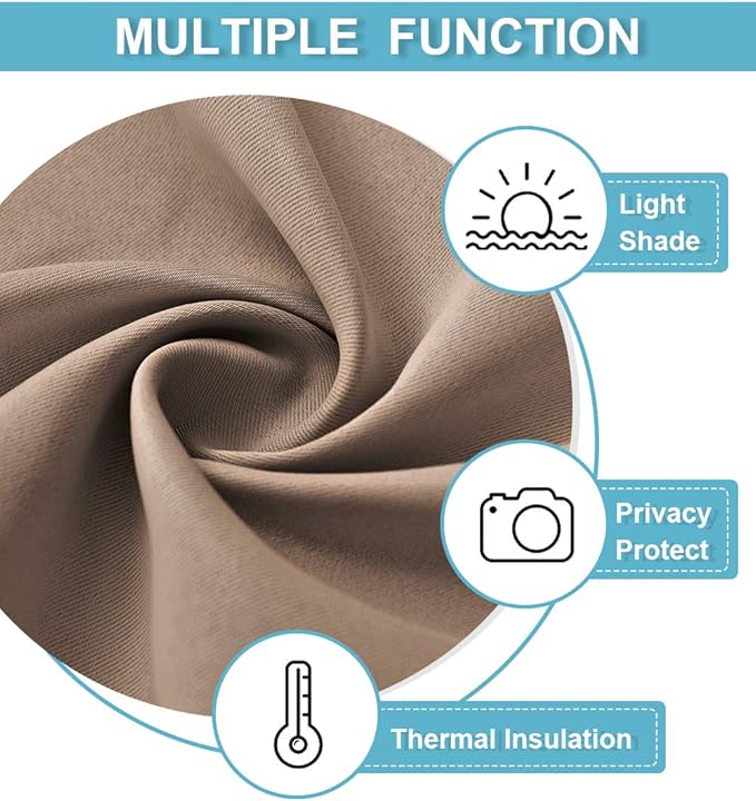 RYB HOME Blackout Curtains for Bedroom Living Room 72 inches Long, Thermal Insulated Privacy Rod Pocket Drapes for Nursery Office Home Theater, Width 42 by Length 72, Mocha, 2 Panels