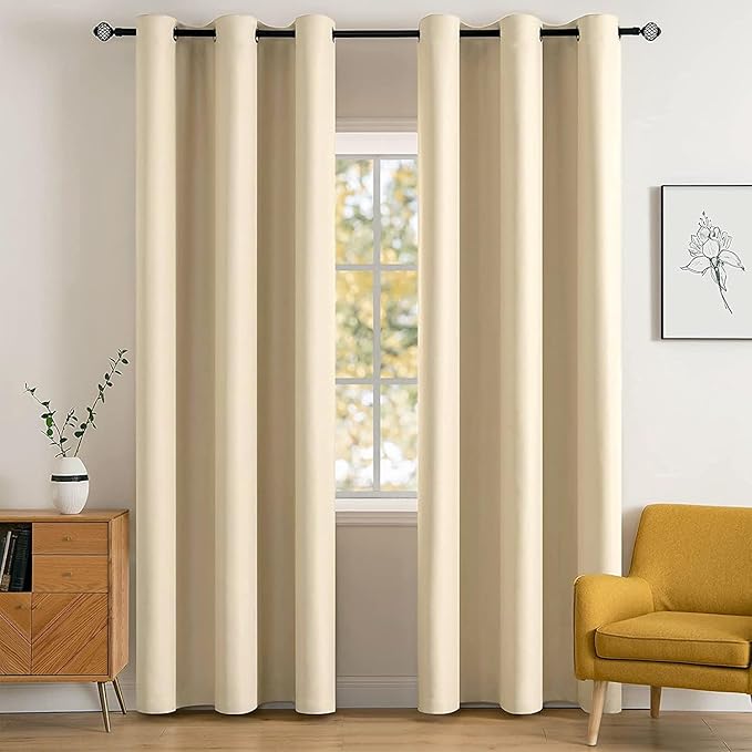 MIULEE 84" Long Room Darkening Curtains Thermal Insulated Drapes Solid Window Treatment Set Grommet Top Light Blocking Blackout Curtain for Living Room/Bedroom 2 Panels Cream Beige