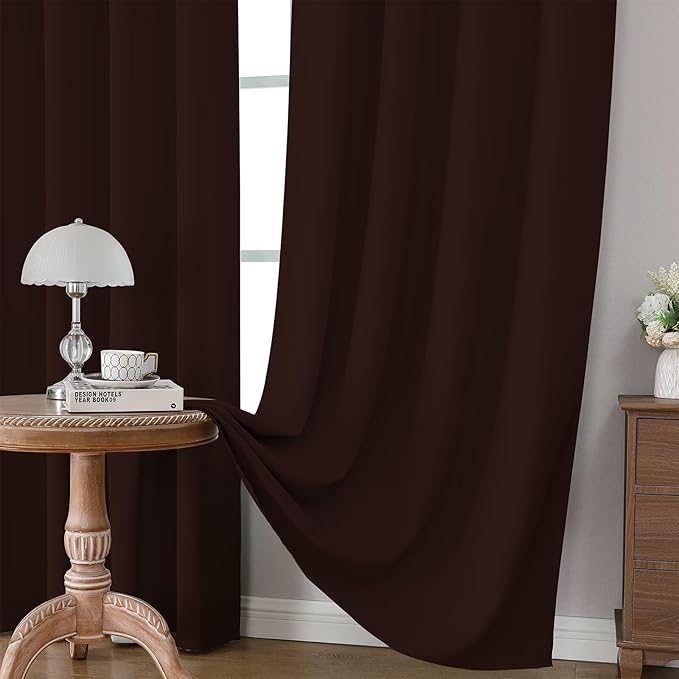 CUCRAF Blackout Curtains 108 inch Length 2 Panels Set, Rod Pocket Room Darkening Drapes for Bedroom Living Room, Insulated Thermal Light Blocking Window Curtain (W52 x L108 Inch, Chocolate)