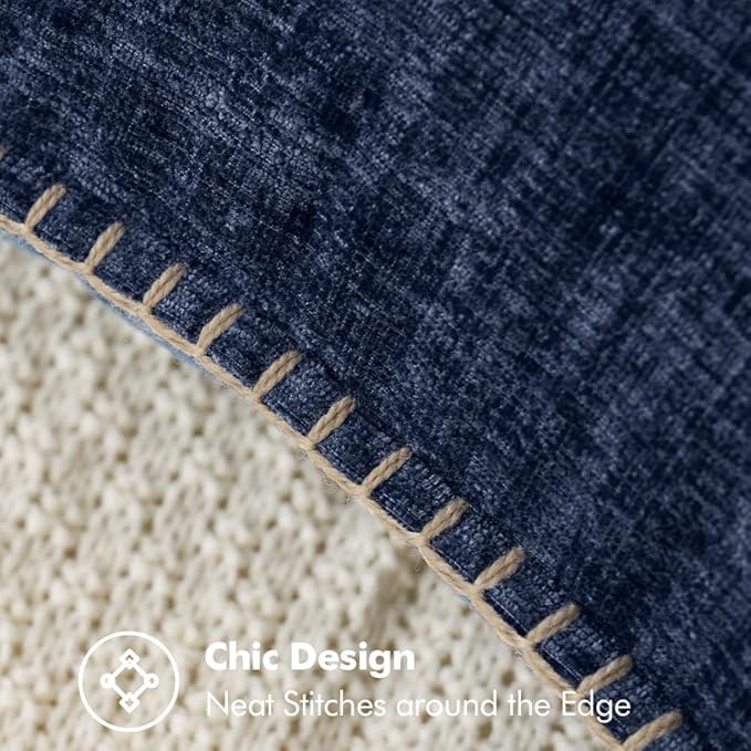 MIULEE Pack of 2 Couch Throw Pillow Covers 12x20 Inch Navy Blue Farmhouse Decorative Pillow Covers with Stitched Edge Soft Chenille Solid Dyed Spring Pillow Covers for Sofa Bed Living Room