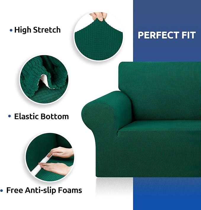 KEKUOU Stretch Oversized Sofa Slipcover 1 Piece Couch Sofa Cover (94"-110") Furniture Protector 4 Seater Sofa with Elastic Bottom for Kids,Pet.Jacquard Checked Pattern Fabric(X Large,Hunter)