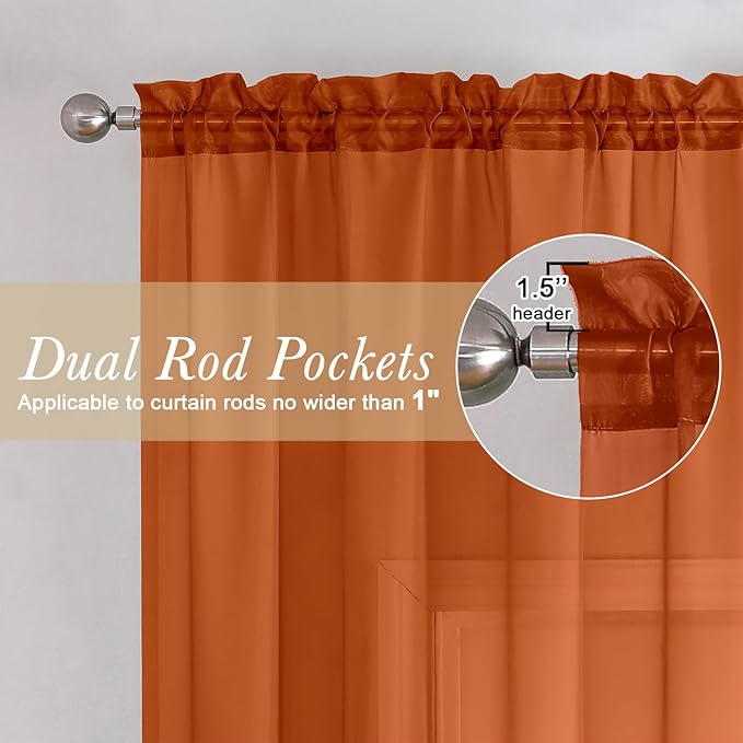 Lecloud Orange Sheer Curtains 78 Inches Long 2 Panels, Light Filtering Voile Airy Curtains, Balance Light Privacy Window Treatments with Rod Pocket for Bedroom Living Room, Each 42" W x 78" L