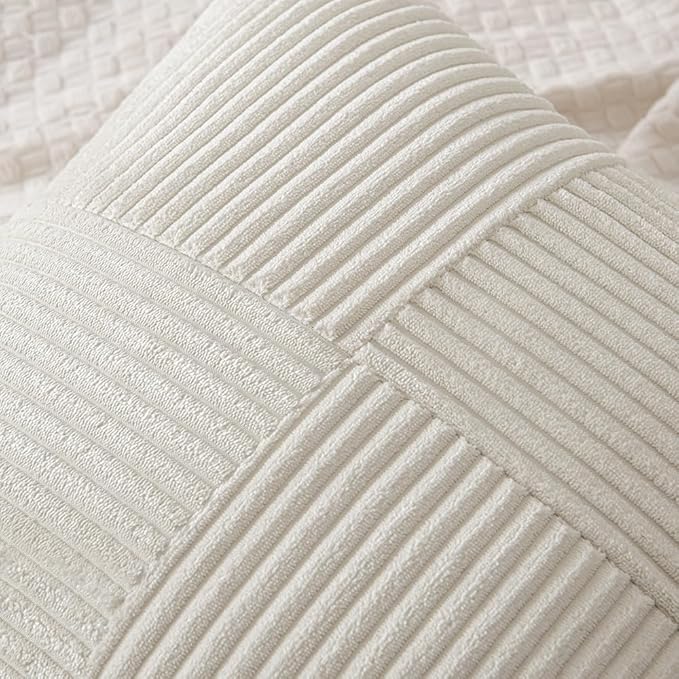 MIULEE Beige Decorative Throw Pillow Covers 18x18 Inch for Couch Bed Sofa Pack of 2 Boho Neutral Farmhouse Throw Pillows Soft Cross Corduroy Patchwork Textured Cushion Cases