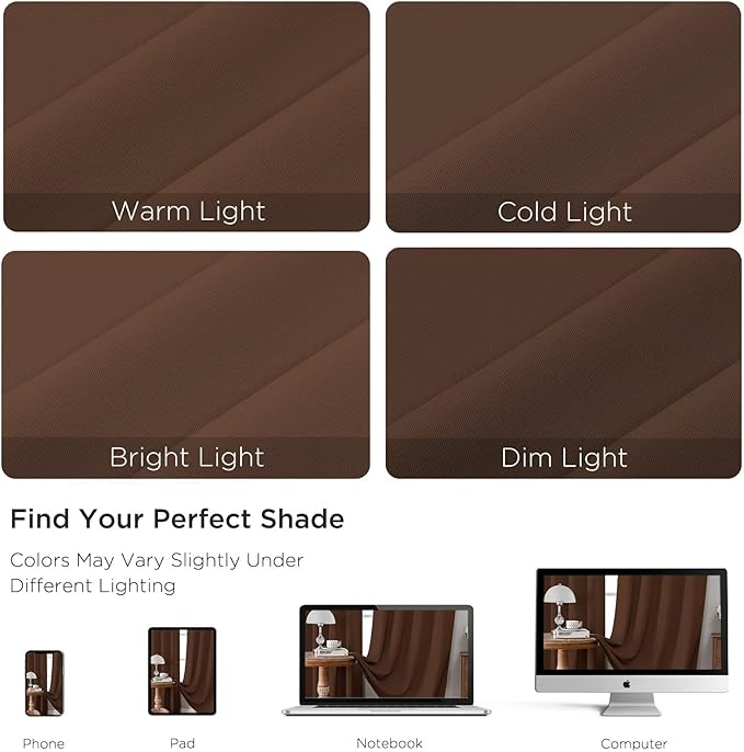 CUCRAF Brown Blackout Curtains 54 inch Length 2 Panels Set, Rod Pocket Room Darkening Drapes for Bedroom Living Room, Insulated Thermal Light Blocking Window Curtain (W52 x L54 Inch)