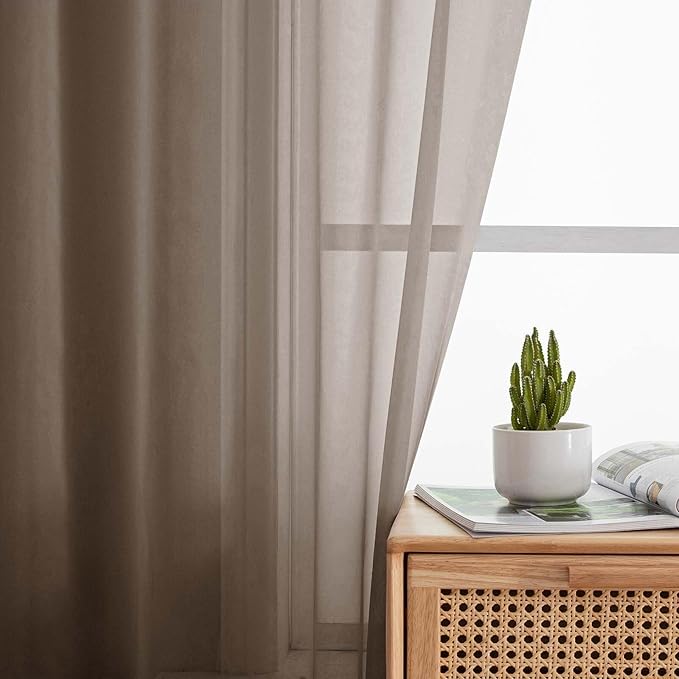 Sheer Chocolate Curtains for Bedroom Living Room 90 Inches Long 2 Panels Set, Soft Airy Light Filtering Sheer Window Treatments, Modern Rod Pocket Curtains Drapes, Each 42" Wx90 L Inch